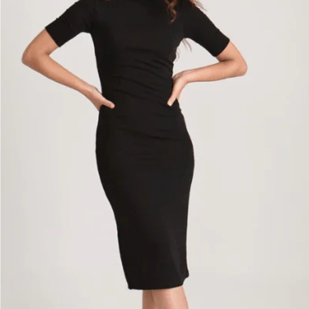 Marine Layer Lexi Rib Mock Neck Midi Dress in Black